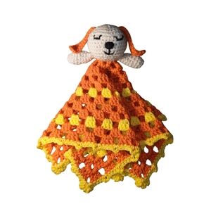 Baby Puppy Pumpkin Orange And Yellow Security Handmade Crochet Snuggle